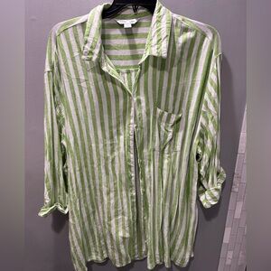 Green and White Striped Boyfriend Shirt